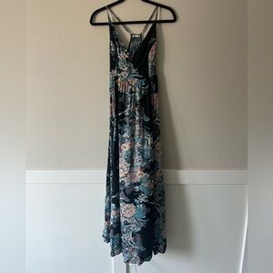 Free People Boho Floral Black Maxi Dress size xs